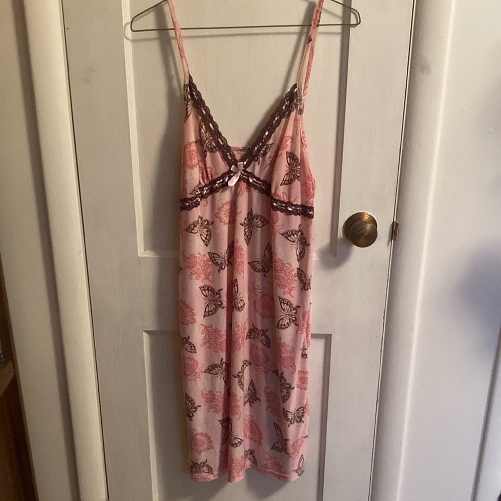Pink and Brown Lace Trim Nightgown